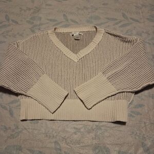 Altar'd State Cream V-Neck Ribbed Sweater